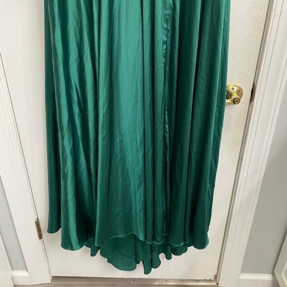 Mac Duggal 55245 Size 14 Emerald Long Sleeve Ruched Waist A-Line Slit Gown NWOT - Picture 5 of 16